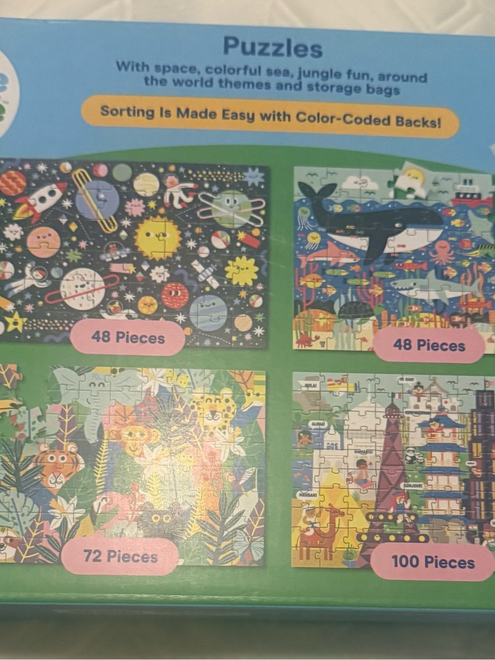 Colorful Children's Puzzle Pack - Blue, Green, Pink Panels